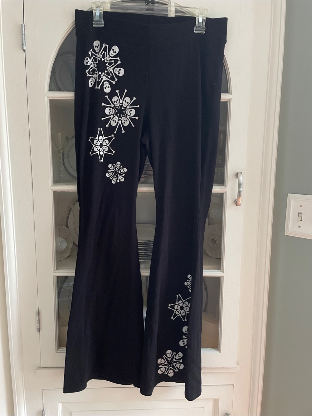 torrid Black Flared Pants with White Skull Snowflake Print